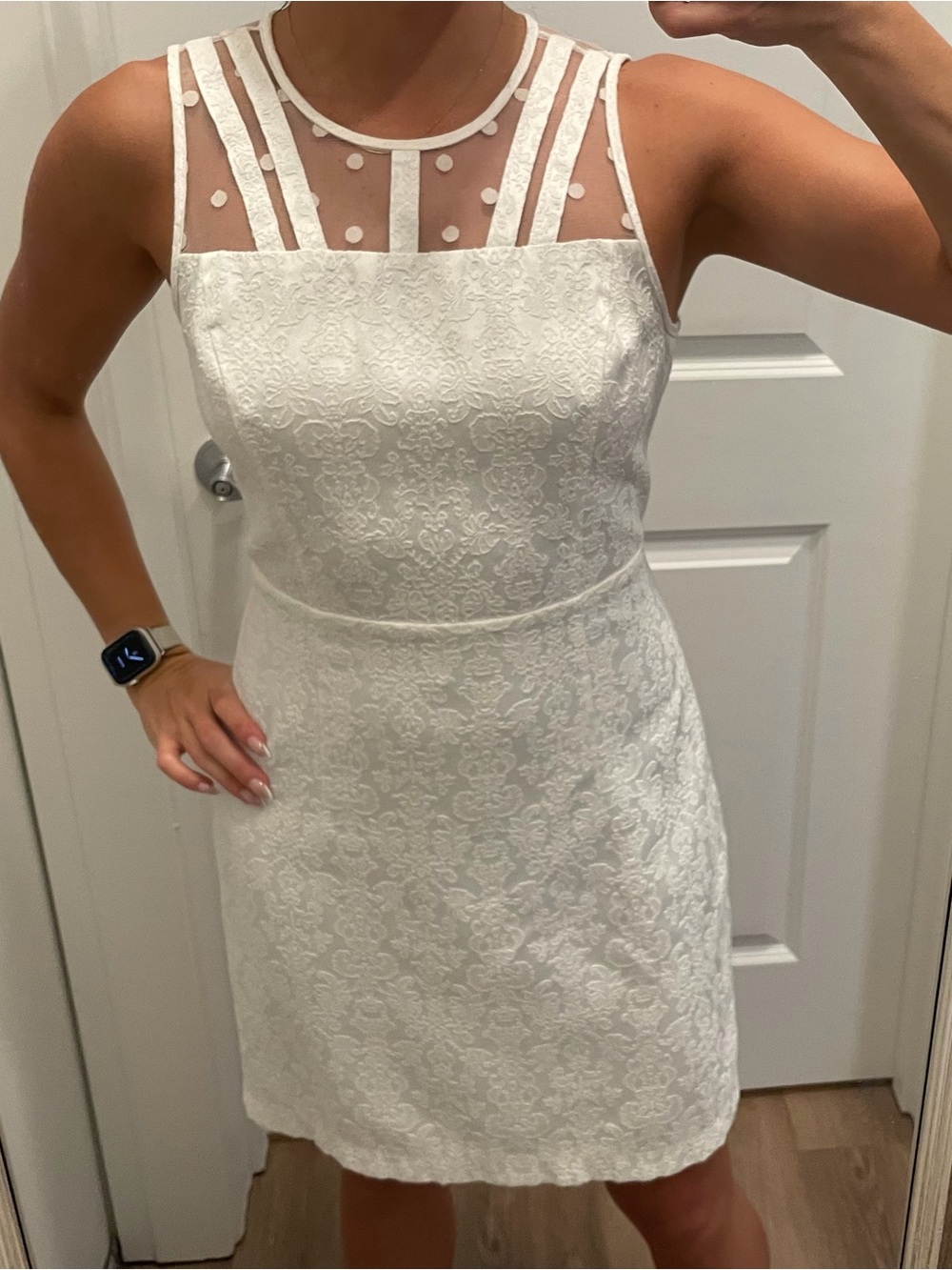 Forever 21 White Lace Mini Dress with Sheer Polka-Dot Yoke